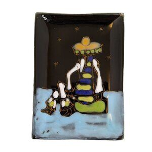 Vintage  Italian Tile Mid Century Modern Hand Painted Tile Wall Plaque Man‎